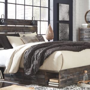 Drystan - Brown / Beige - Queen Panel Bed with 4 Side Drawers