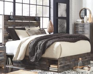 Drystan - Brown / Beige - Queen Panel Bed with 4 Side Drawers