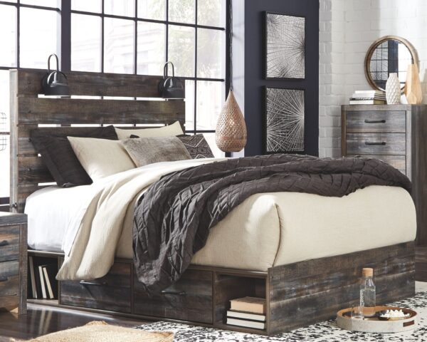 Drystan - Brown / Beige - Queen Panel Bed with 2 Side Drawers