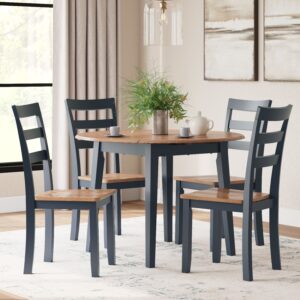Gesthaven - Natural / Blue - 5 Pc. - Round Dining Room Drop Leaf Table, 4 Side Chairs