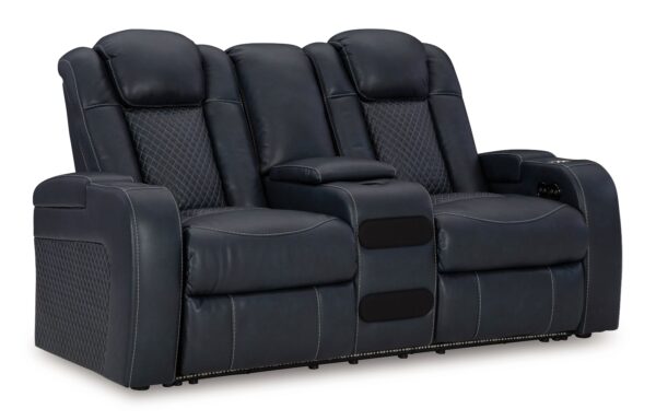 Fyne-Dyme - Sapphire - Power Reclining Loveseat with Console/Adj Hdrst