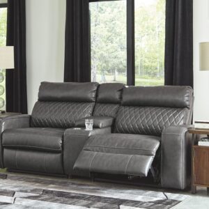Samperstone - Gray - Power Reclining Loveseat With Console 3 Pc Sectional