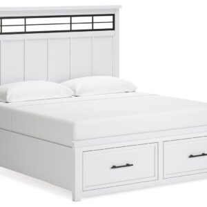 Ashbryn - White / Natural - King Panel Storage Bed