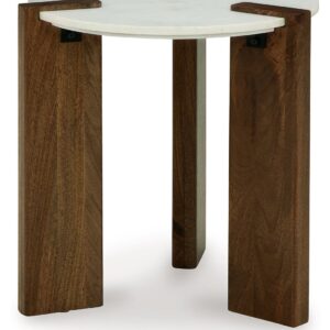Isanti - White / Brown - Round End Table