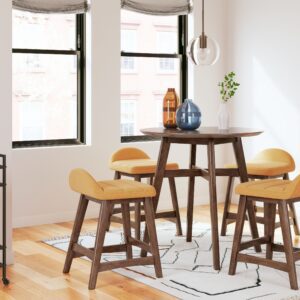 Lyncott - Mustard / Brown - 5 Pc. - Counter Table, 4 Upholstered Barstools