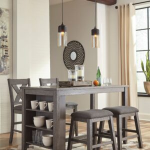 Caitbrook - Gray - 5 Pc. - Counter Table, 2 Stools, 2 Barstools