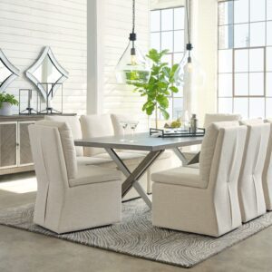 Krystanza - Weathered Gray - 10 Pc. - Dining Room Table, 8 Oatmeal Side Chairs, Server