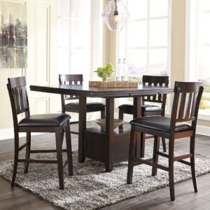 Haddigan - Dark Brown - 5 Pc. - Counter Extension Table, 4 Barstools
