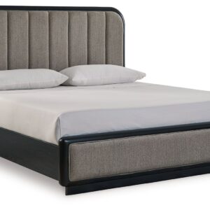 Rowanbeck - Gray / Black - King Upholstered Panel Bed
