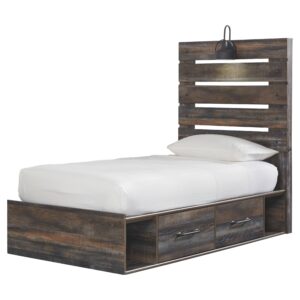 Drystan - Brown / Beige - Twin Panel Bed with 2 Side Drawers