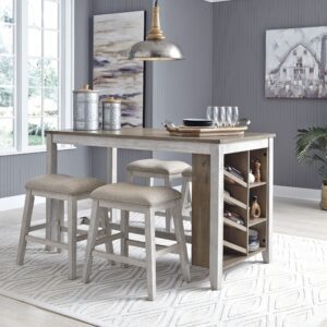 Skempton - White - 5 Pc. - Counter Table, 4 Upholstered Stools