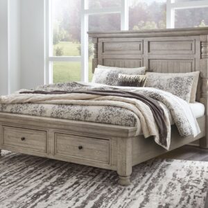 Harrastone - Gray - Queen Panel Storage Bed