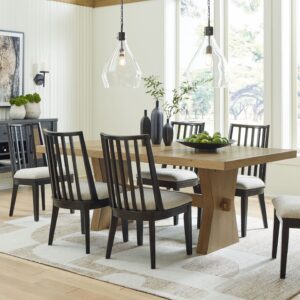 Galliden - Light Brown / Black - 8 Pc. - Rectangular Dining Table, 6 Side Chairs, Server
