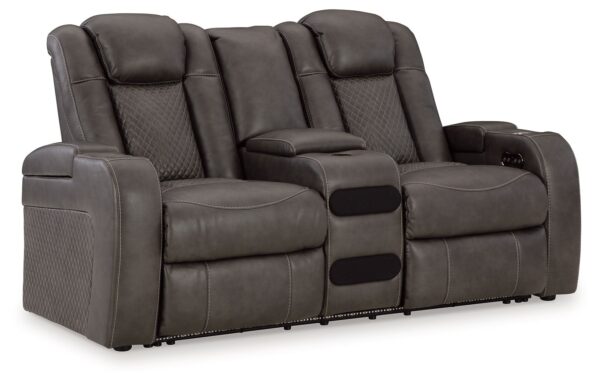 Fyne-Dyme - Shadow - Power Reclining Loveseat with Console/Adj Hdrst