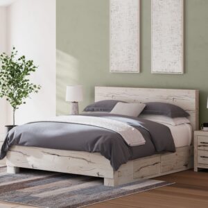 Lawroy - Light Natural - King Panel Bed With 2 Under Bed Storage Units