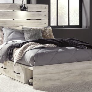 Cambeck - Whitewash - Full Panel Bed with Side Storage Drawers