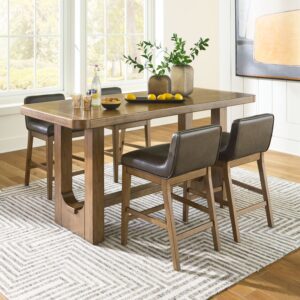 Cabalynn - Light Brown - 5 Pc. - Rectangular Dining Room Counter Table, 4 Upholstered Barstools