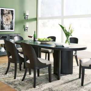 Rowanbeck - Black - 8 Pc. - Dining Table, 6 Side Chairs, Server