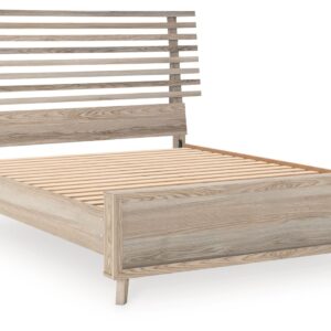 Hasbrick - Tan - Queen Slat Panel Bed With Framed Panel Footboard