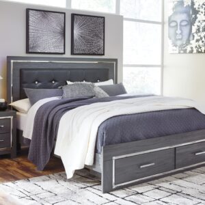Lodanna - Gray - King Platform Bed with 2 Storage Drawers