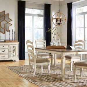 Realyn - White - 6 Pc. - Extension Table, 4 Ladderback Side Chairs, Server