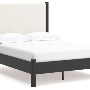 Cadmori - Black / White - Full Upholstered Panel Bed