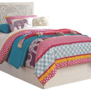 Paxberry - White Wash - Twin Panel Headboard with Bolt on Bed Frame