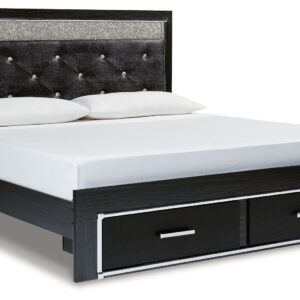 Kaydell - Black - King Upholstered Panel Storage Platform Bed
