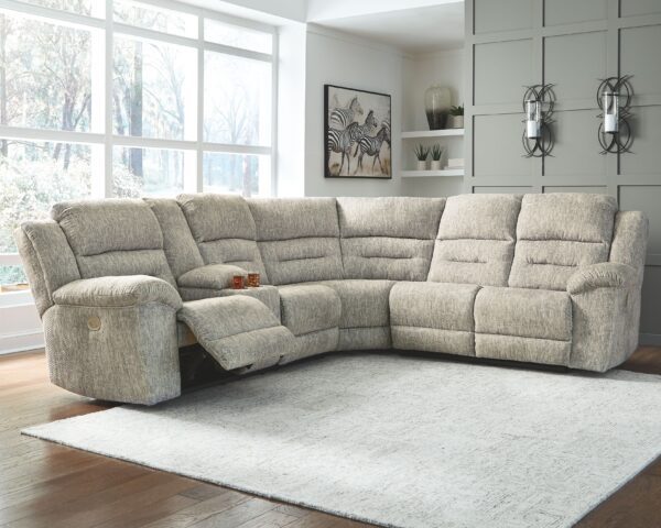 Family Den - Pewter - Left Arm Facing Power Loveseat with Console 3 Pc Sectional