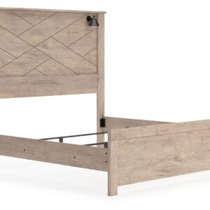 Senniberg - Light Brown / White - King Panel Bed with Sconce Lights
