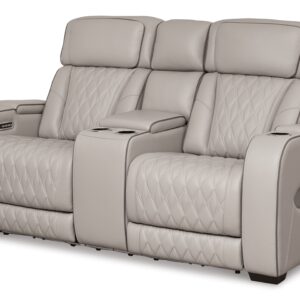 Boyington - Gray - Power Reclining Loveseat with Console/Adj Hdrst