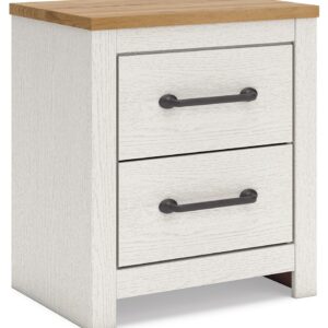 Linnocreek - White / Warm Brown - Two Drawer Night Stand