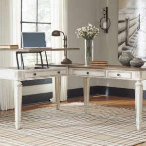 Realyn - White / Brown - L Shaped Desk with Lift Top