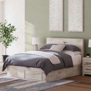 Lawroy - Light Natural - Queen Panel Bed With Storage Footboard And 2 Under Bed Storage Units