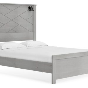 Cottonburg - Light Gray / White - Queen Panel Bed with Sconce Lights