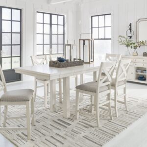 Robbinsdale - Antique White - 8 Pc. - Rectangular Counter Height Dining Extension Table, 6 Barstools, Server