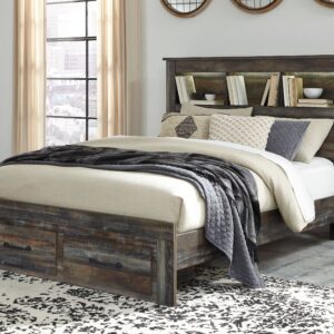 Drystan - Brown / Beige - Queen Bookcase Bed with 2 Storage Drawers
