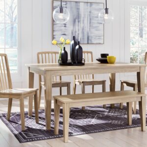 Gleanville - Light Brown - 6 Pc. - Rectangular Dining Room Table, 4 Side Chairs, Large Bench