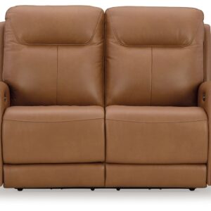 Tryanny - Butterscotch - Power Reclining Loveseat/ Adj Headrest