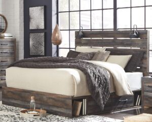 Drystan - Brown / Beige - King Panel Bed with 2 Side Drawers