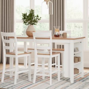Gesthaven - Natural / White - 5 Pc. - Rectangular Dining Room Counter Table, 4  Barstools