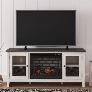 Dorrinson - White / Black / Gray - 60" TV Stand with Faux Firebrick Fireplace Insert