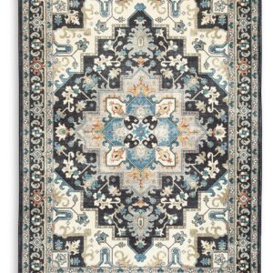 Leningston - Black / Cream / Blue - Washable Medium Rug
