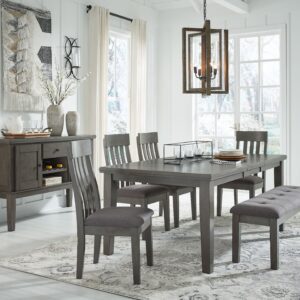 Hallanden - Black / Gray - 7 Pc. - Extension Table, 4 Side Chairs, Bench, Server