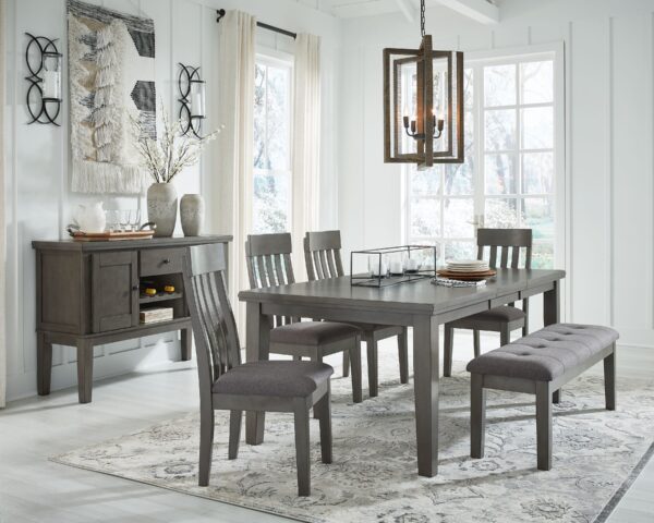 Hallanden - Black / Gray - 7 Pc. - Extension Table, 4 Side Chairs, Bench, Server