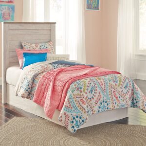 Willowton - Whitewash - Twin Panel Headboard with Bolt on Bed Frame