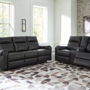 Axtellton - Carbon - 2 Pc. - Power Reclining Sofa, Power Reclining Loveseat