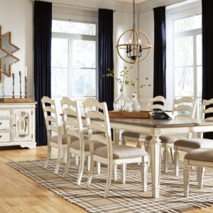 Realyn - White - 10 Pc. - Extension Table, 8 Ladderback Side Chairs, Server
