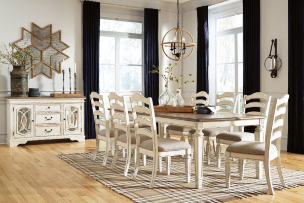 Realyn - White - 9 Pc. - Extension Table, 8 Ladderback Side Chairs