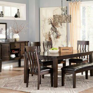 Haddigan - Dark Brown - 7 Pc. - Extension Table, 4 Side Chairs, Bench, Server